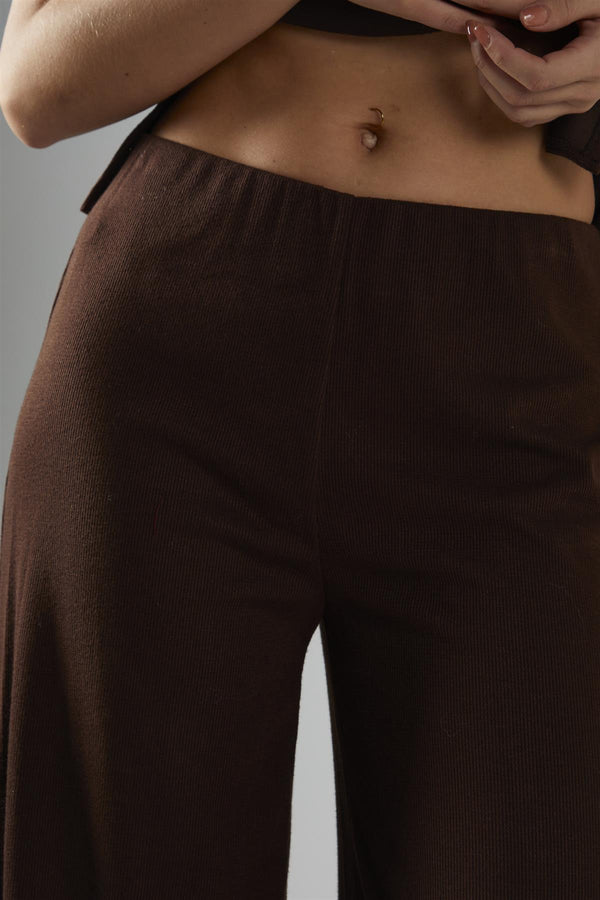Glamorous Brown-Rib Relaxed-Wide-Leg Trousers