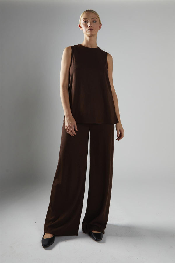 glamorous Brown-Rib Relaxed-Wide-Leg Trousers