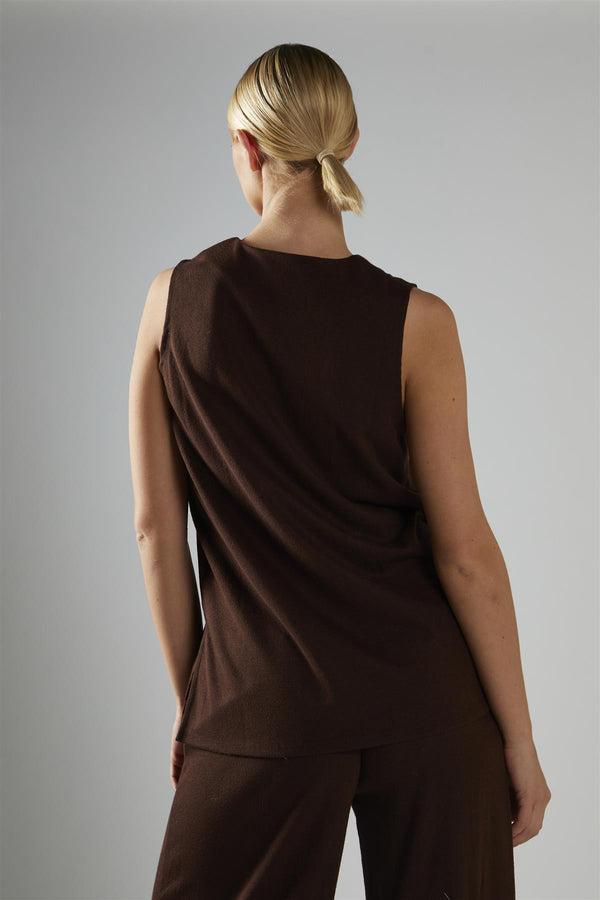 Glamorous Brown-Rib Sleeveless Loose-Top