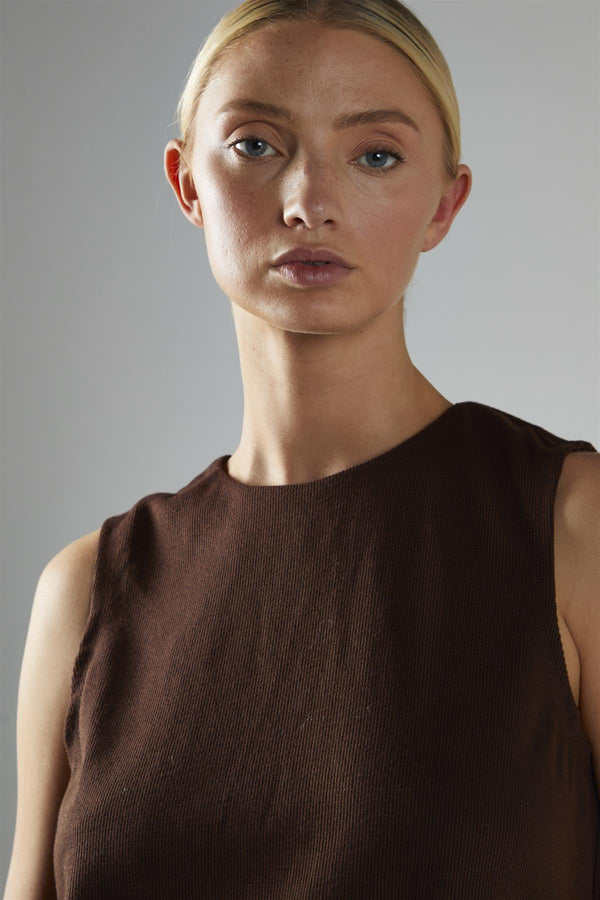 Glamorous Brown-Rib Sleeveless Loose-Top