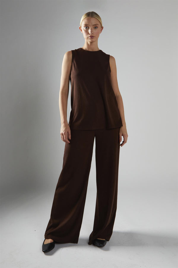 glamorous Brown-Rib Sleeveless Loose-Top