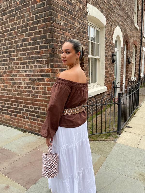 Glamorous Brown Swing Bardot-Top