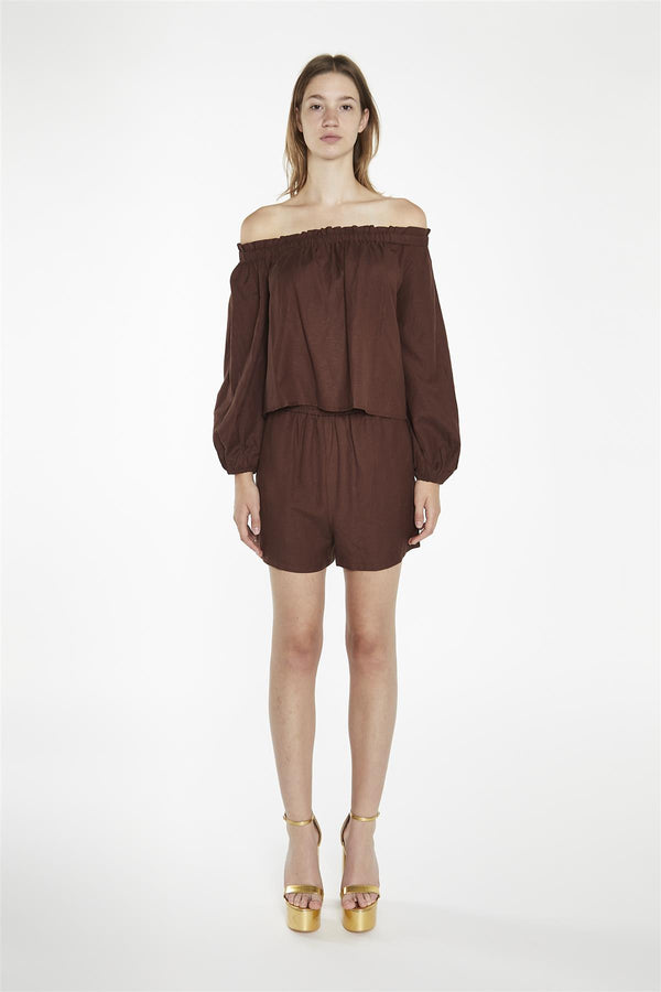 Glamorous Brown Swing Bardot-Top