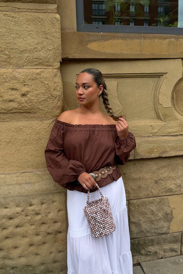 glamorous Brown Swing Bardot-Top