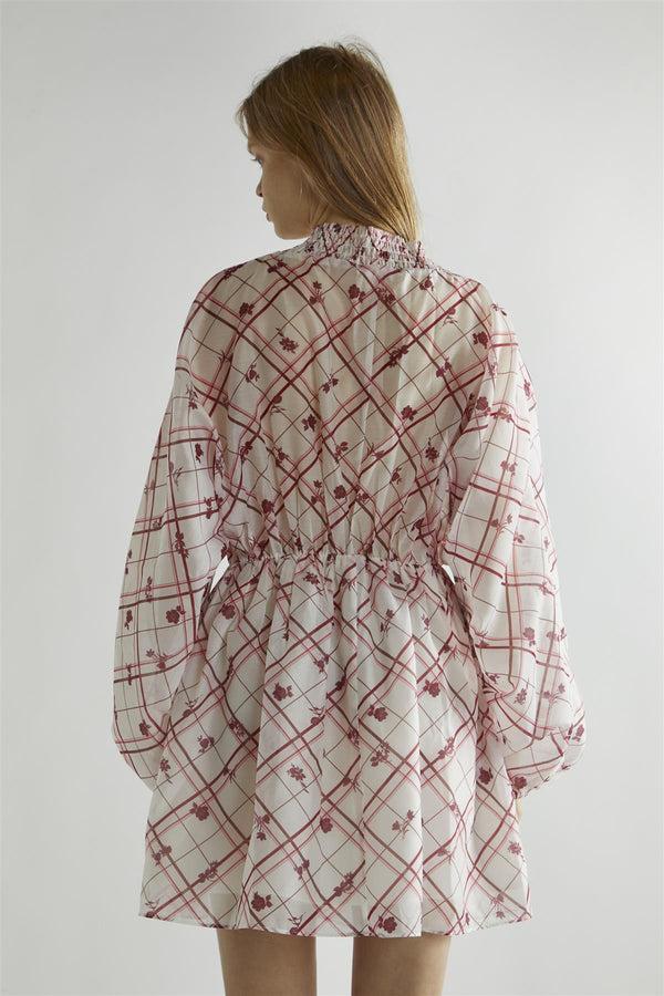 Glamorous Burgundy-Floral Check Skater Mini-Dress