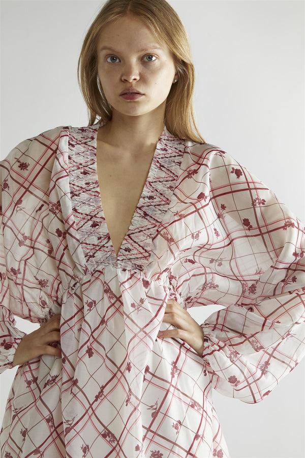 Glamorous Burgundy-Floral Check Skater Mini-Dress