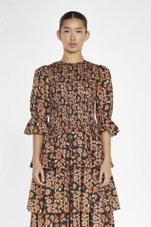 Glamorous Burnt-Orange Daisy Tiered Maxi-Dress