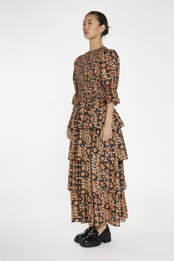 Glamorous Burnt-Orange Daisy Tiered Maxi-Dress