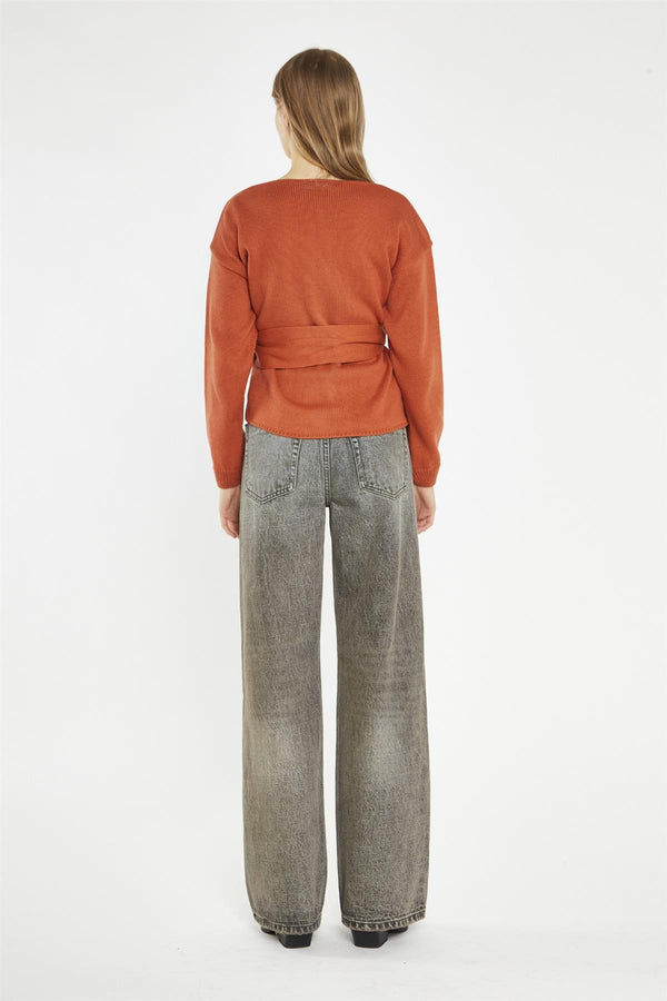 Glamorous Burnt-Orange Wrap Cardigan