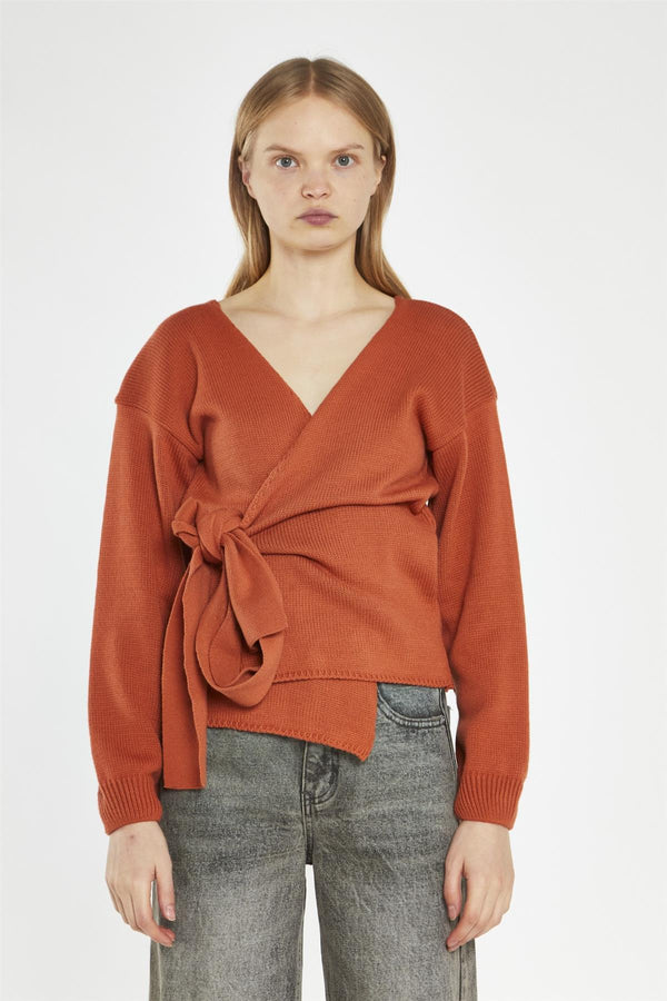 Glamorous Burnt-Orange Wrap Cardigan