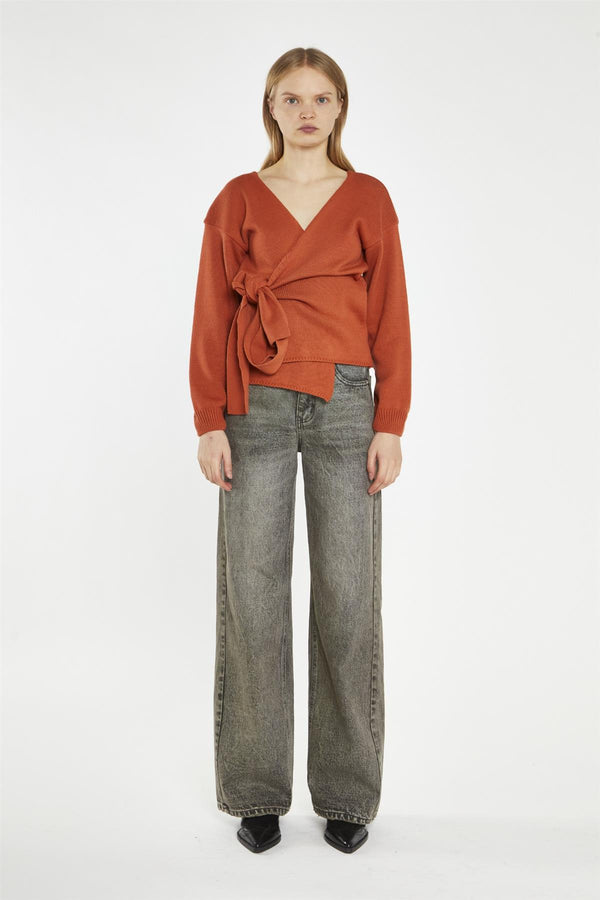 glamorous Burnt-Orange Wrap Cardigan