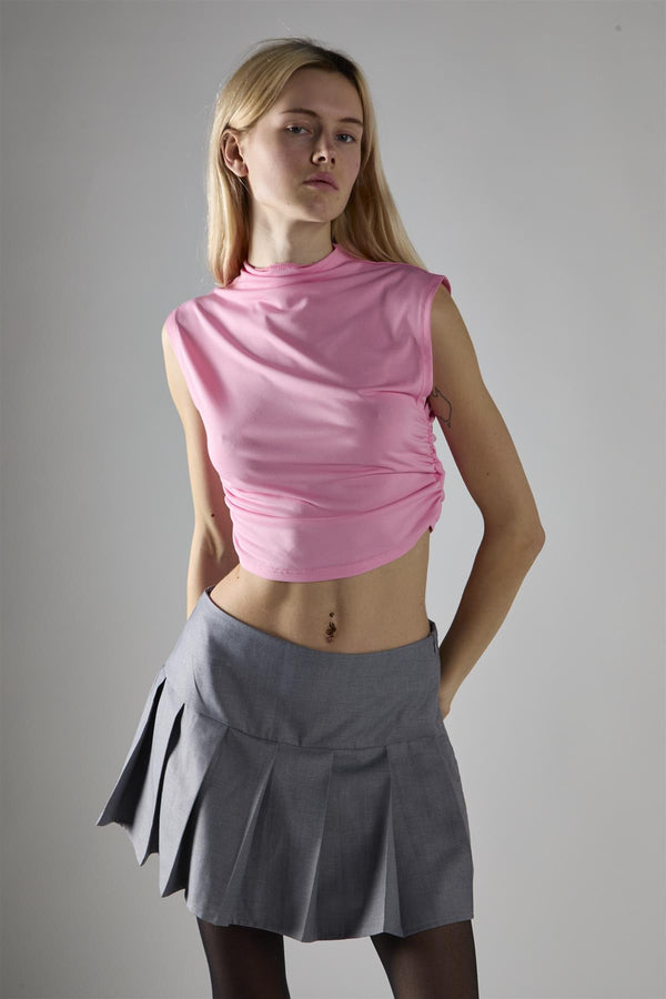 Glamorous Candy Pink Sleeveless Mock Neck Crop-Top