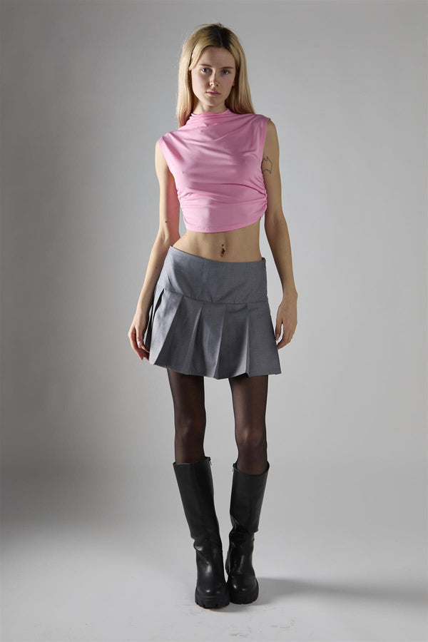 glamorous Candy Pink Sleeveless Mock Neck Crop-Top