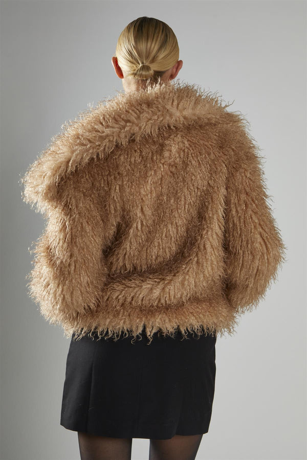 Glamorous Caramel Oversized-Collar Faux- Fur Coat