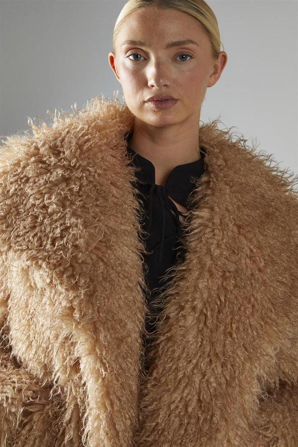 Glamorous Caramel Oversized-Collar Faux- Fur Coat