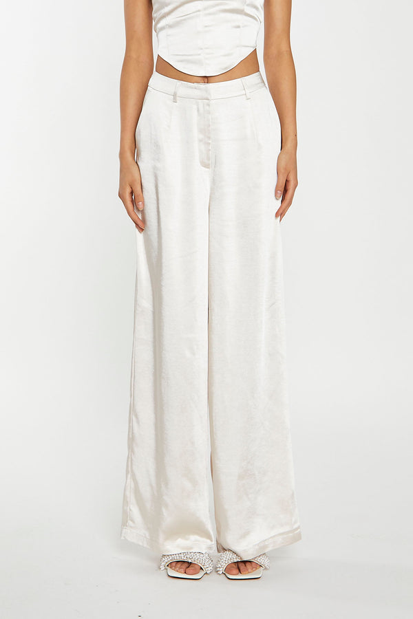 Glamorous Champagne Satin Wide Leg Trousers