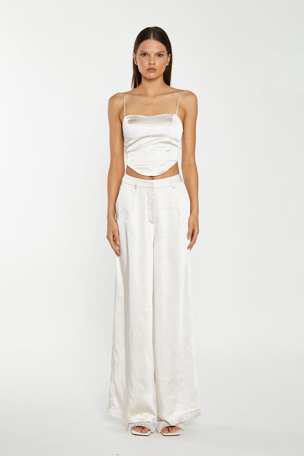 glamorous Champagne Satin Wide Leg Trousers