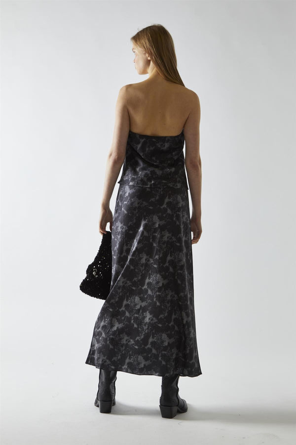 Glamorous Charcoal Digital-Floral Midi Skirt