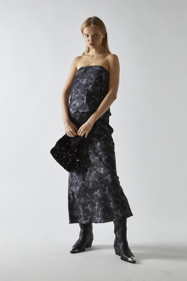 Glamorous Charcoal Digital-Floral Midi Skirt