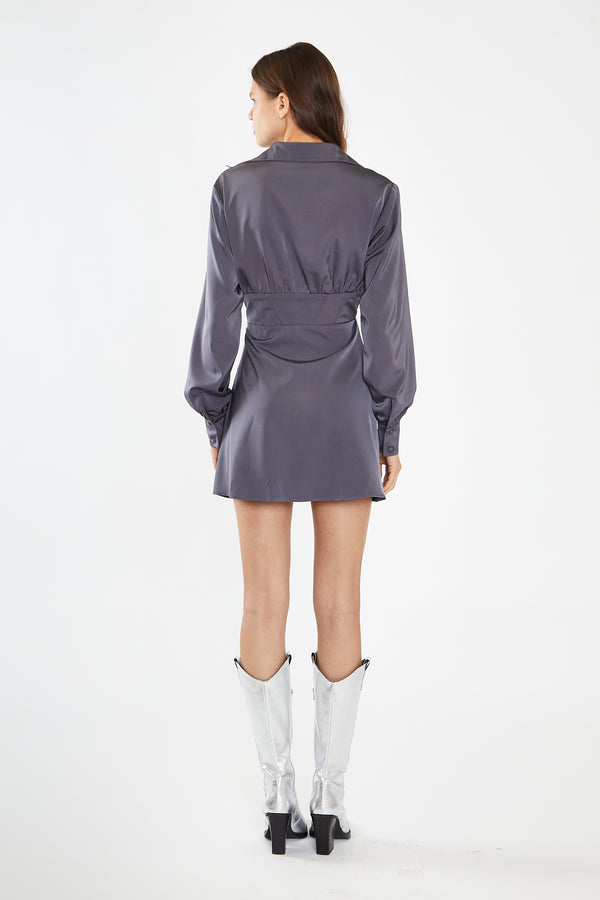 Glamorous Charcoal Grey Corset Shirt Mini-Dress