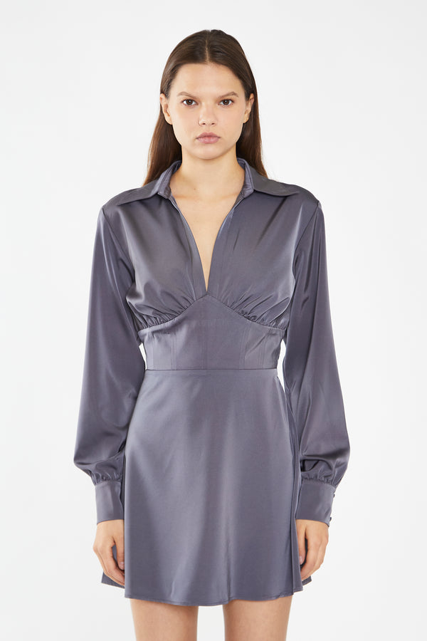 Glamorous Charcoal Grey Corset Shirt Mini-Dress