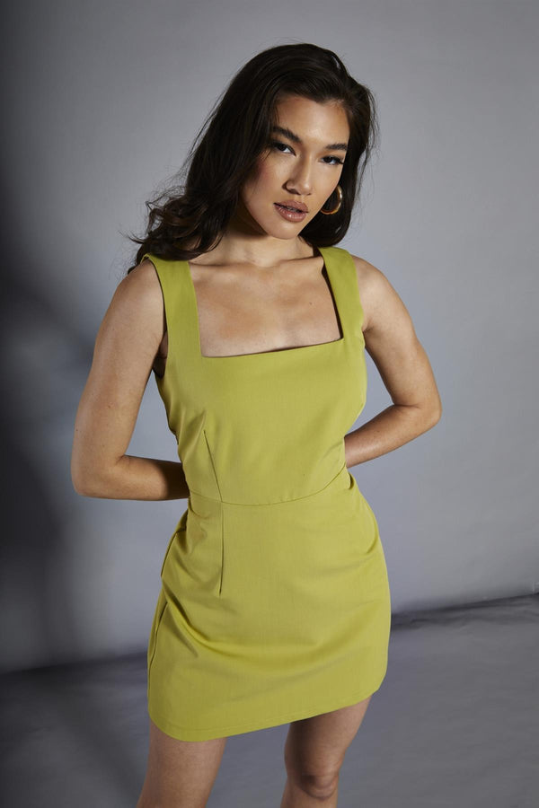 Glamorous Chartreuse-Green Square-Neck Mini-Dress
