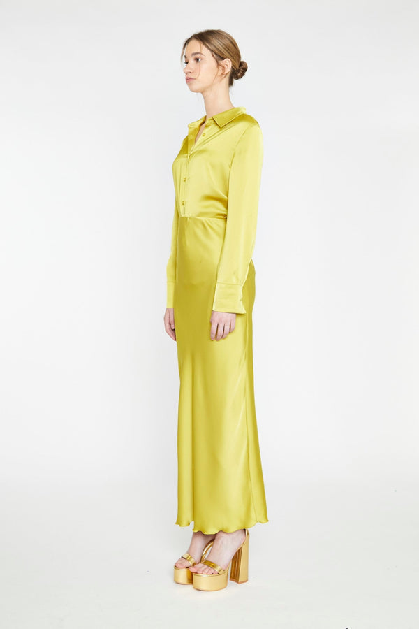 Glamorous Chartreuse Satin Bias-Cut Midi-Skirt
