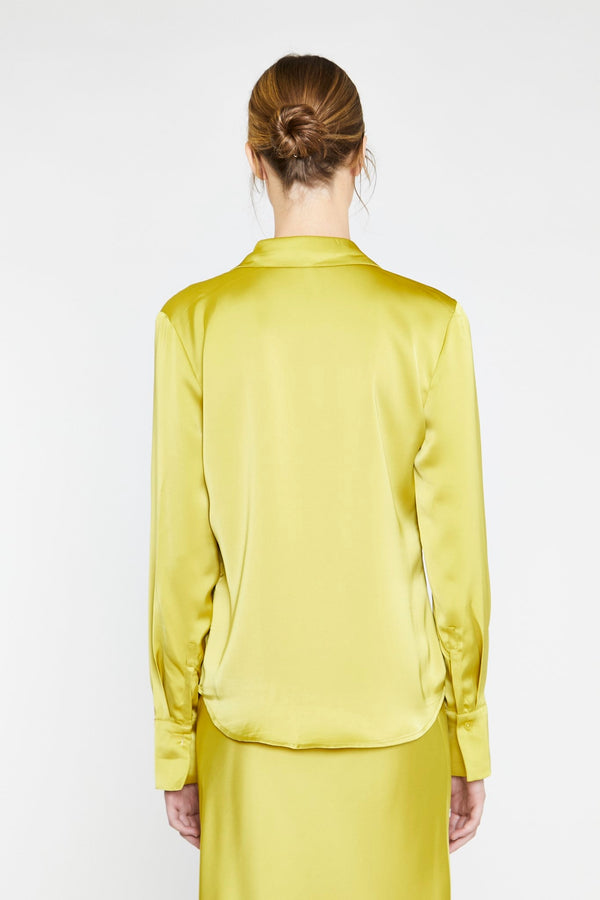 Glamorous Chartreuse Satin Classic Shirt