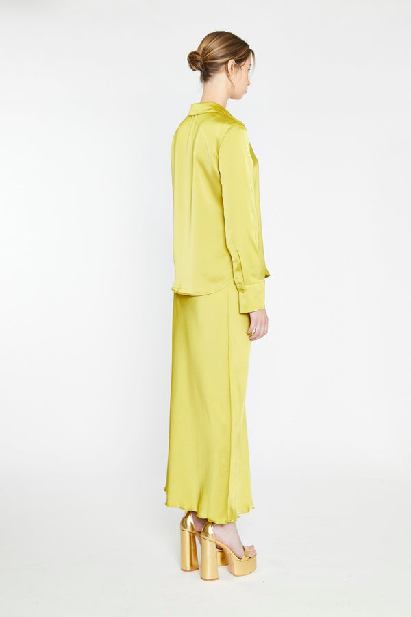 Glamorous Chartreuse Satin Classic Shirt