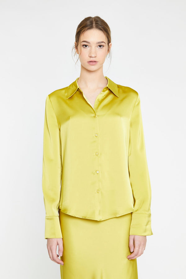 glamorous Chartreuse Satin Classic Shirt