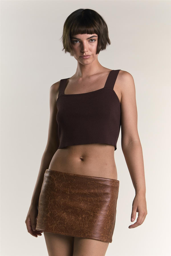 Glamorous Chocolate-Brown Square-Neck-Top