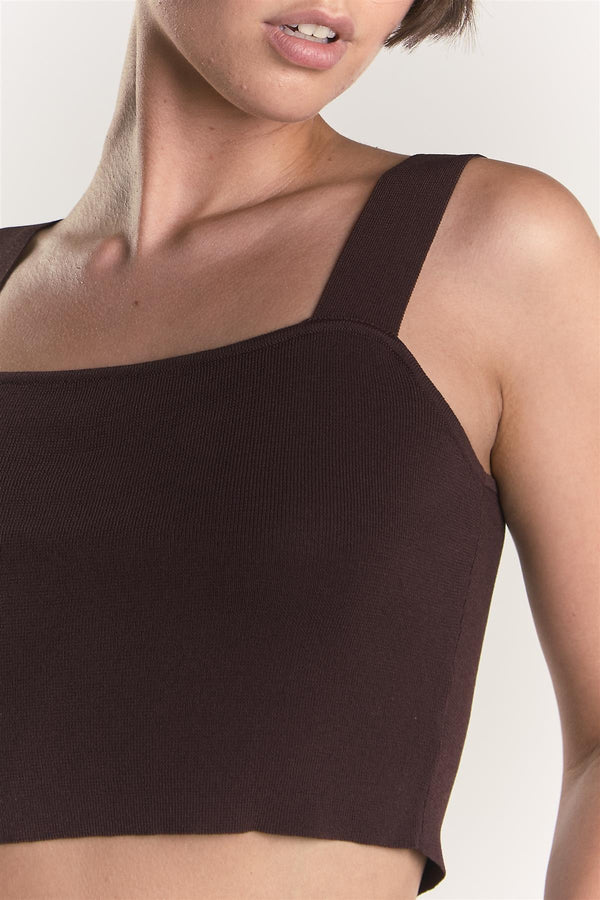 Glamorous Chocolate-Brown Square-Neck-Top