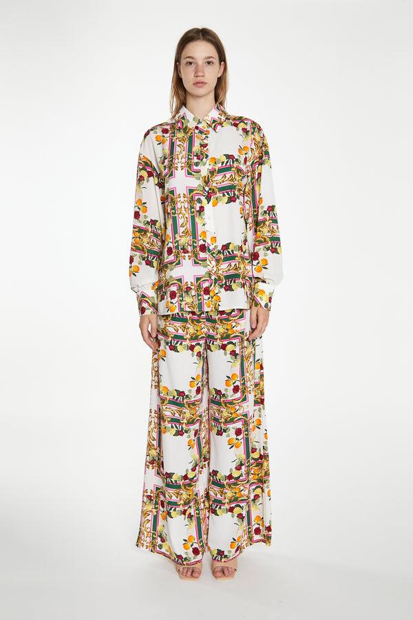 Glamorous Citrus Scarf Print Long Sleeve Shirt