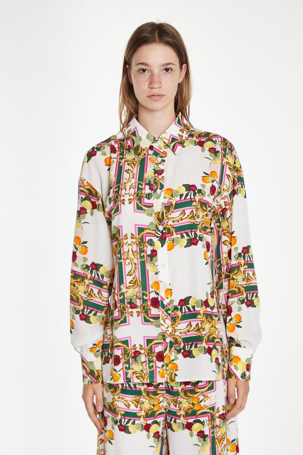 glamorous Citrus Scarf Print Long Sleeve Shirt