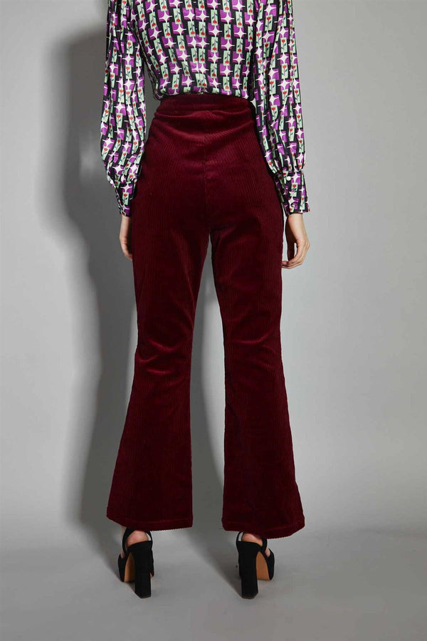 Glamorous Claret-Corduroy Flared-Trousers