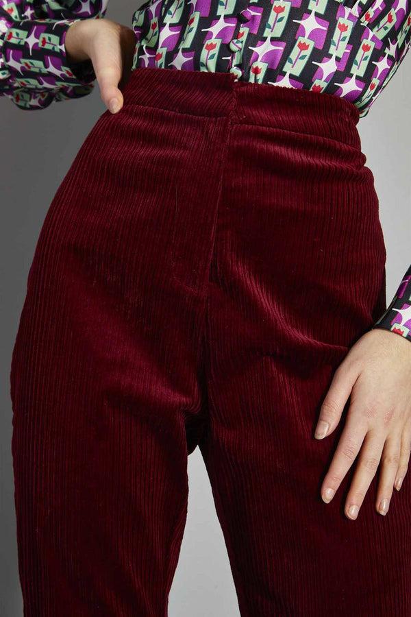 Glamorous Claret-Corduroy Flared-Trousers