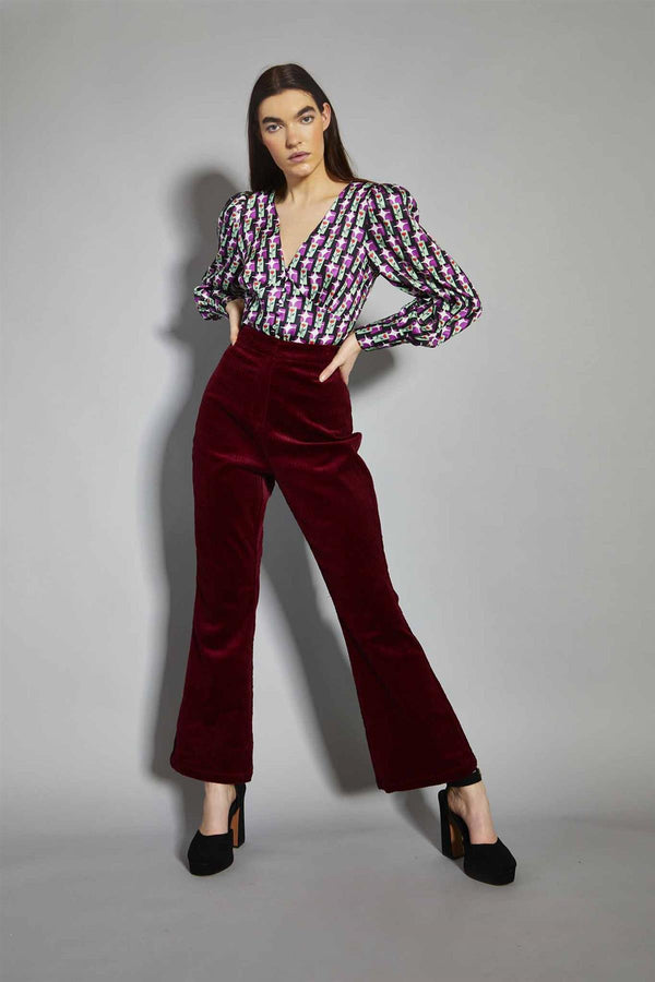 Glamorous Claret-Corduroy Flared-Trousers
