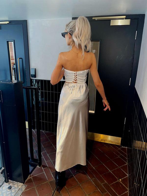 Glamorous Clear Sequin Corset Strapless-Top