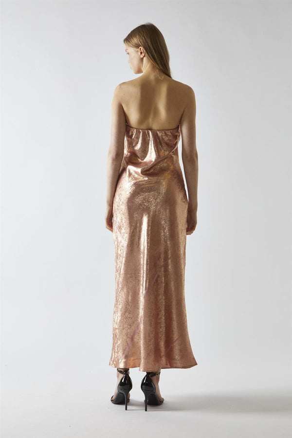 Glamorous Copper-Metallic Strapless Midi Dress