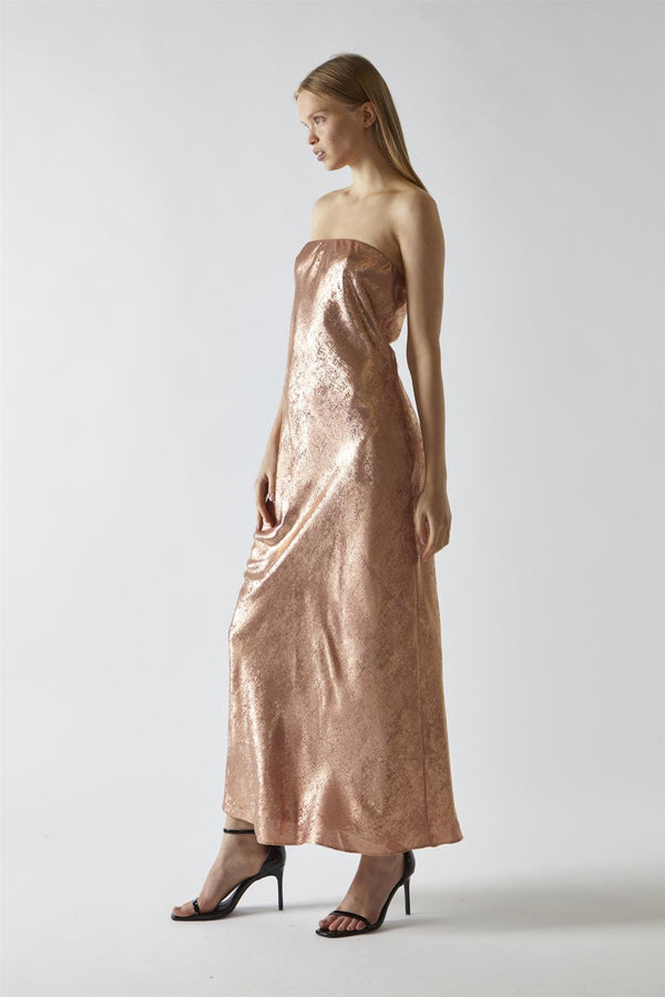 Glamorous Copper-Metallic Strapless Midi Dress