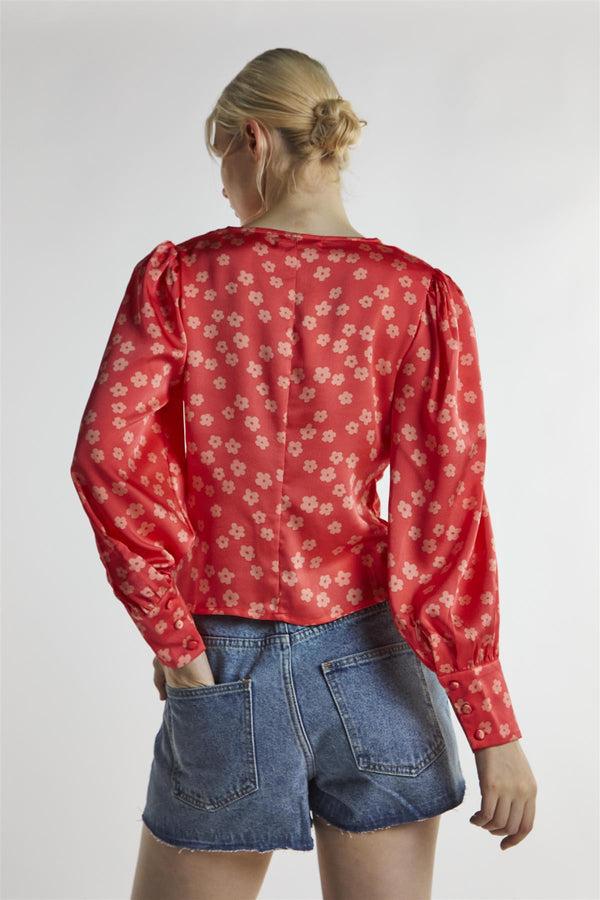 Glamorous Coral-Pink Daisy Long-Sleeve Top