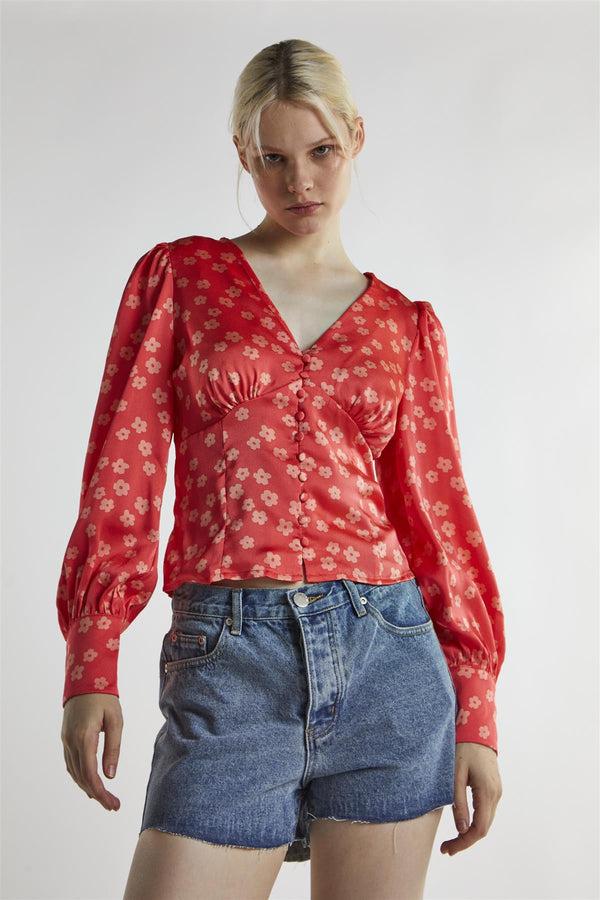 Glamorous Coral-Pink Daisy Long-Sleeve Top