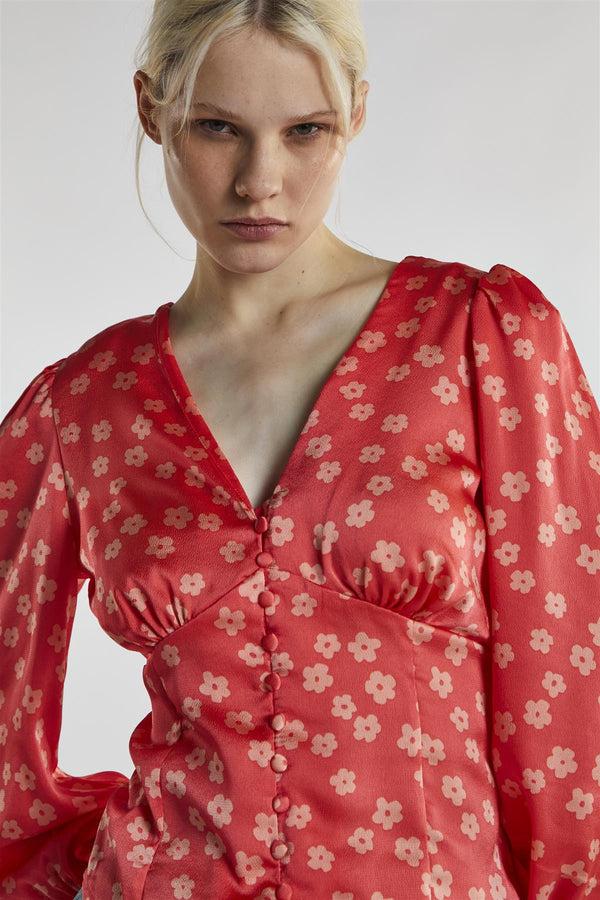 Glamorous Coral-Pink Daisy Long-Sleeve Top