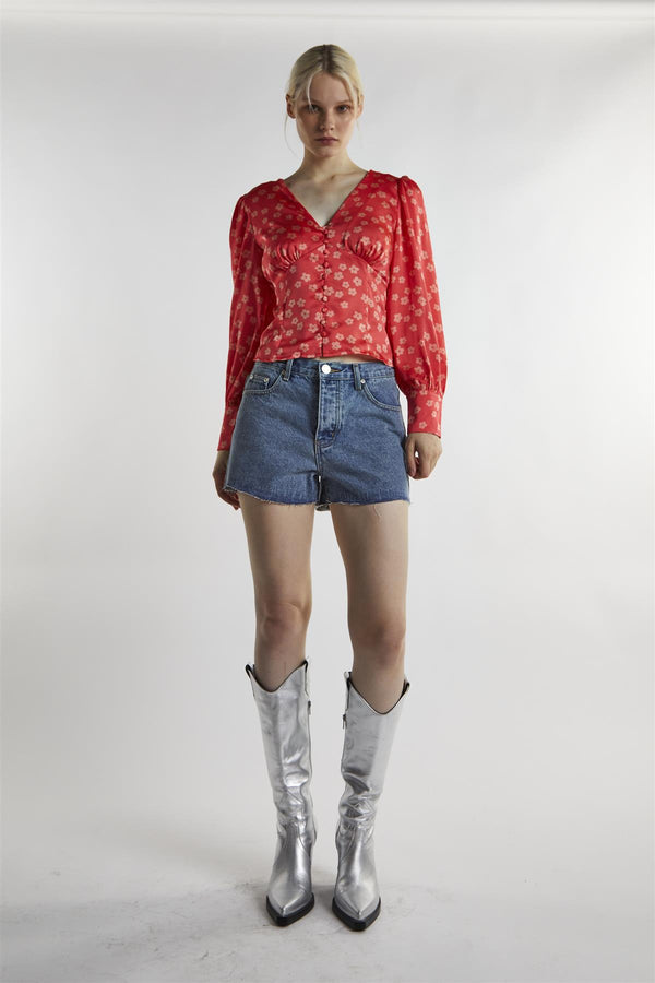 glamorous Coral-Pink Daisy Long-Sleeve Top