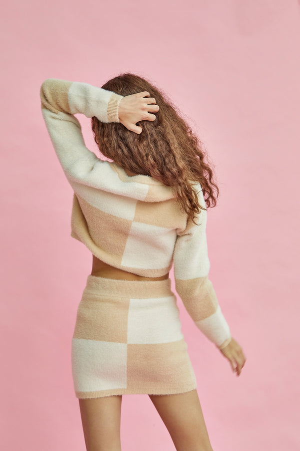 Glamorous Glamorous Cream Beige Intarsia Knitted Mini Skirt