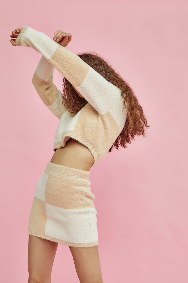 Glamorous Glamorous Cream Beige Intarsia Knitted Mini Skirt