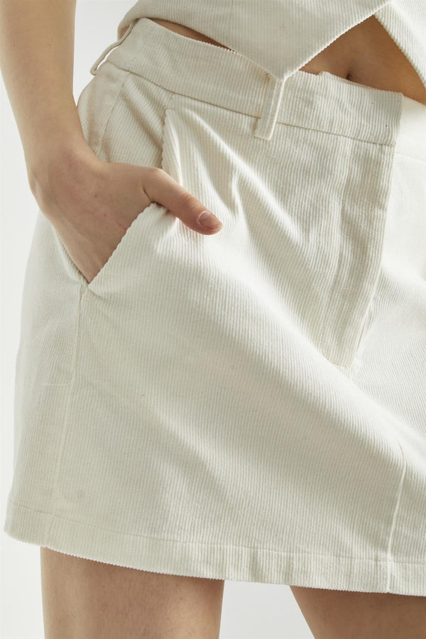 Glamorous Cream-Corduroy A-Line Mini-Skirt