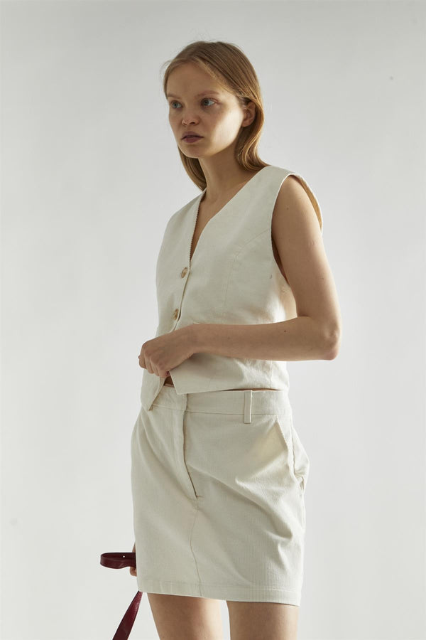 Glamorous Cream-Corduroy Classic-Waistcoat