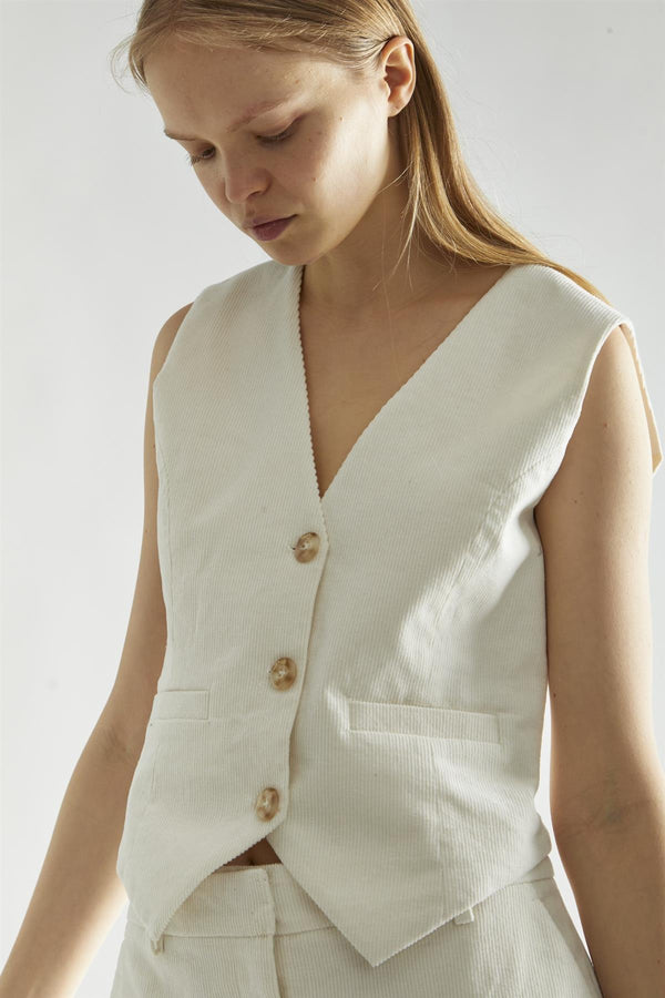 Glamorous Cream-Corduroy Classic-Waistcoat
