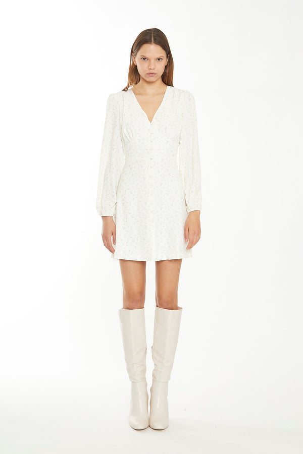 glamorous Cream Peach Ditsy Mini Dress